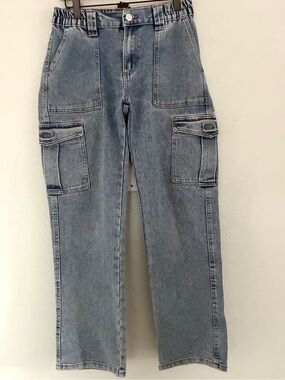 Excuse Wide Leg Cargo Jeans Elastic Waist Utility Denim Pants Women’s M